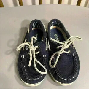 Toddler baby boy sperry navy white stitching canvas topsider boat shoe size 7